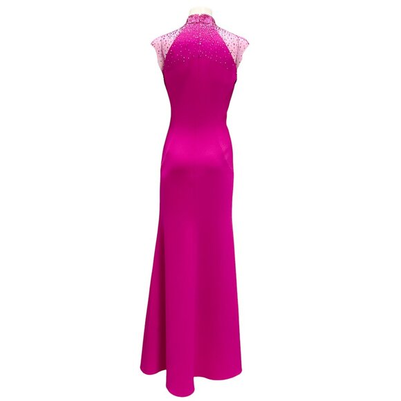 Jenny Packham Fuchsia Rhinestone Embellished Mesh Tulle Detail Crepe Gown - Picture 3 of 5